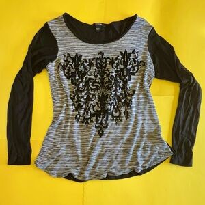 Espresso Black and White Long Sleeve Embellished Top
